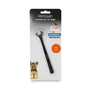 White background with a packet containing a Petosan Double Headed Toothbrush for small dogs. On the packet is a Yorkshire terrier dog. 