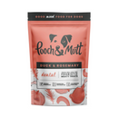 White background with a orange packet of Pooch & Mutt dog treats. The text on the packet states 'Duck & Rosemary, Dental, Grain-free, Junk-free, Probiotic Meaty Treats.'