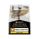 White background with a white and black bag of Purina Pro Plan Veterinary Diets NF Renal Function Early Care dry cat food. Pictured on the bag is an adult silver tabby cat. 
