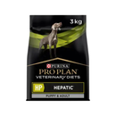 White background with a black bag of Purina Pro Plan Veterinary Diets HP Hepatic for Puppy & Adult. Pictured on the bag is an adult Weimaraner dog. 