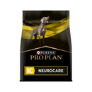White background with a black bag of Purina Pro Plan Neurocare dry food. Pictured on the bag is an adult Weimaraner dog. 