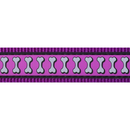 White background with a close up of a purple Red Dingo Reflective Lead with grey reflective bones along the length. 
