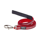 White background with a red 'Red Dingo' Reflective Lead with grey reflective bones along the length. 