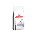 White background with a bag of Royal Canin Calm dry dog food with a Jack Russel terrier dog pictured on the packet, text on the pouch says 'Royal Canin Veterinary, Calm, Small Dogs'. 