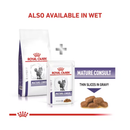 A bag of Royal Canin mature dry food is pictured next to a sachet of Royal Canin Mature wet food. Text above states 'Also available in Wet'. 