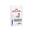 White background with a pouch of wet dog food with an English Setter dog pictured on the packet, text on the pouch says 'Royal Canin Expert, Mature Consult, Loaf.'