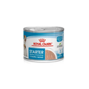 White background with a tin of Royal Canin Mother & Babydog Mousse. Pictured on the tin is a Jack Russell dog and a puppy, text on the tin states '1-2months'. 