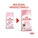 White background with a picture of the old style of Royal Canin Mother & Babycat dry food, with new design also shown. 