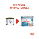 White background with a picture of the old style of Royal Canin Mother & Babydog wet food, with new design also shown. 
