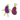 A back view of two aubergine-shaped plush cat toys on a white background, one standing upright with green rope limbs and a green-and-white gingham stem, and the other lying down showing the textured purple fabric body and matching gingham stem.