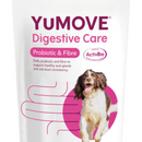 White background with a close up of a white packet with pink text of YuMove Digestive Care Probiotic & Fibre for dogs. Additional text on pack reads 'Daily probiotic and fibre to support healthy anal glands and aid stool consistency.'