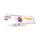 White background with a box and syringe of Yumove Digestive Care Rapid pictured. On the box and syringe is an grey and white cat and a poodle cross dog. Text on the box reads 'Fast-acting ingredients, including pre and probiotics for dogs and cats with sudden loose stools.'
