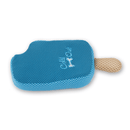 Blueberry Ice Cream plush dog toy with a bite mark and blue stitch detail on one side which says 'Chill out' with a stitched dog bone also featured all pictured on a white background. 