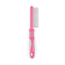 White background with a pink and grey Ergo Fine Comb with metal teeth. 