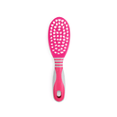 White background with a pink and grey Ergo Soft Bristle Brush for cats. 