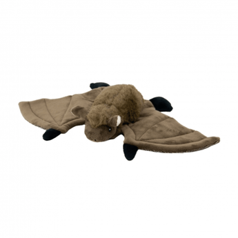 An Ancol Heritage plush bat-shaped dog toy made from brown fabric, with black paws and ears, shown on a plain white background.