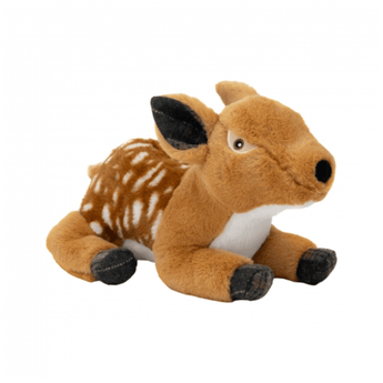 An Ancol Heritage plush toy deer lying down, made of soft brown and white fabric with black hooves and ears, shown on a plain white background.