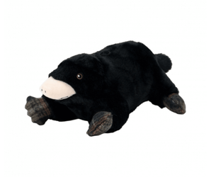 A black Ancol Heritage mole plush dog toy, with a cream-colored snout, dark brown paws, and small embroidered eyes, shown on a plain white background.