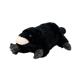 A black Ancol Heritage mole plush dog toy, with a cream-colored snout, dark brown paws, and small embroidered eyes, shown on a plain white background.