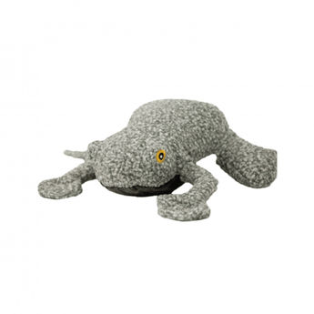 Grey textured Ancol Heritage toad toy, with stitched yellow eye detail on a white background.