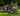 A brown tabby cat lying on green grass outdoors, wearing an Ancol bright neon green collar with a small bell.