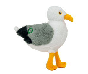 White background with a white, grey and black Ancol Made From Seagull dog toy.