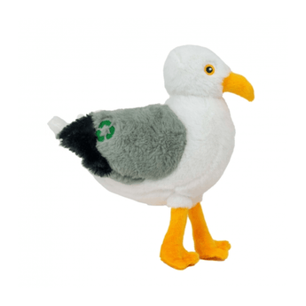White background with a white, grey and black Ancol Made From Seagull dog toy.