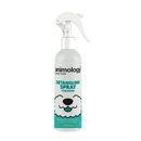 White background with a white and teal 250ml spray bottle of Animology Essentials Detangling Spray for Dogs. On the bottle is an illustrated muzzle with white text below 'Mild and gentle detangling spray to ease knots with ease.' 