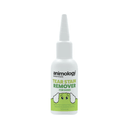 White background with a white and lime green 50ml spray bottle of Animology Essentials Tear Stain Remover for Dogs. On the bottle is an illustrated dog ears and eyes with white text below 'Gentle formulation helps reduce deposits & excessive staining'. 