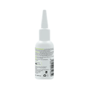White background with a back view of a white and lime green 50ml spray bottle of Animology Essentials Tear Stain Remover for Dogs. 