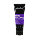 White background with a black and purple bottle of Animology True Colours Shampoo. On the bottle is white text 'Animology True Colours, Colour enhancing dog shampoo'. 