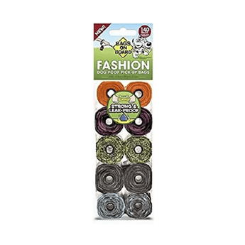 White background with a pack of Bags On Board patterned waste pick-up Refill poo bags. On the packet is an illustrated Dalmatian dog. 