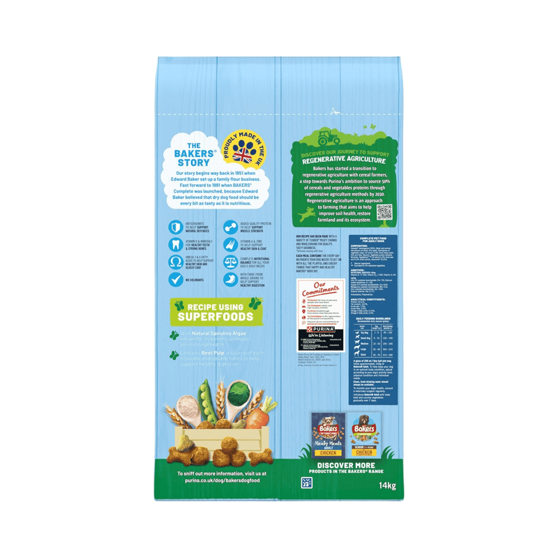 BAKERS Dry Dog Food Beef with Vegetables bag back on a white background