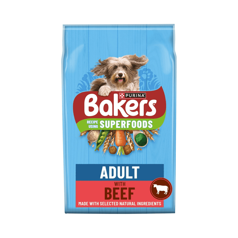 BAKERS Dry Dog Food Beef with Vegetables bag on a white background
