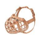 White background of a brown basket Baskerville WIDE FIT dog muzzle. 