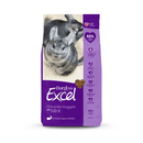 White background with a bag of Burgess Excel Chinchilla Nuggets with Mint dry food. On the bag is two Chinchillas. Text on the bag reads 'Burgess Excel, Chinchilla Nuggets with Mint.'