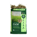 White background with a bag of Burgess Dried Fresh Grass Timothy Feeding Hay. The bag is green with a heart shape window showing the hay inside. Text on the bag reads 'Burgess Excel, Dried Fresh Grass Timothy Feeding Hay.'