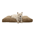 Kruuse brown dog bed with white dog sitting