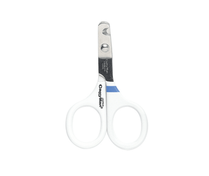 White background with a pair of steel and white Cattyman nail scissors with 'Cattyman' written on the handle. 