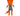 Rear view of orange plush fox toy with long legs and arms, with a black and white geometric patterned body and orange tail pictured on a white back ground. 