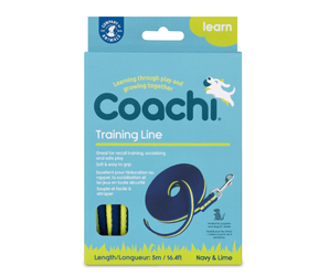 White background with a Coachi 5 metre Training line in blue and lime green packaging. 