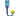 White background with a yellow Coachi Tugger Ball with a blue bungee handle, attached to a blue cardboard tag. 