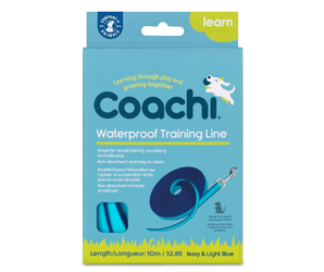 White background with a Coachi Waterproof Training line in blue and green packaging. 