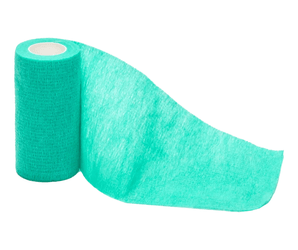White background with a 10cm green CVET Cohesive bandage pictured. 