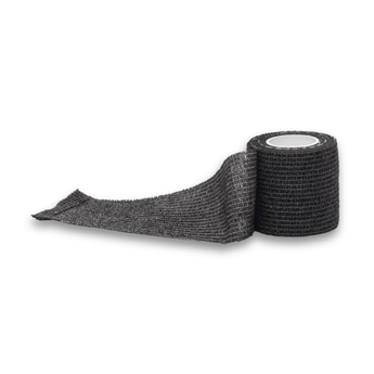 White background with a 5cm black CVET Cohesive bandage pictured. 