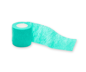 White background with a 5cm green CVET Cohesive bandage pictured. 