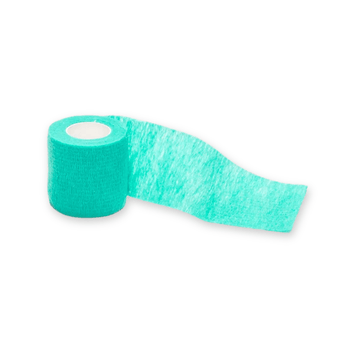 White background with a 5cm green CVET Cohesive bandage pictured. 