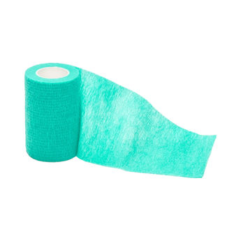 White background with a 7.5cm Green CVET Cohesive bandage pictured. 