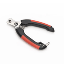 Pet nail clipper with black and red handles on a white background