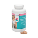 NutriCareVet Canine supplement bottle with two chewable tablets on a white background